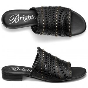 Brighton Neo Mules Sandals Laser Cut Studded Size 7.5 Black Leather